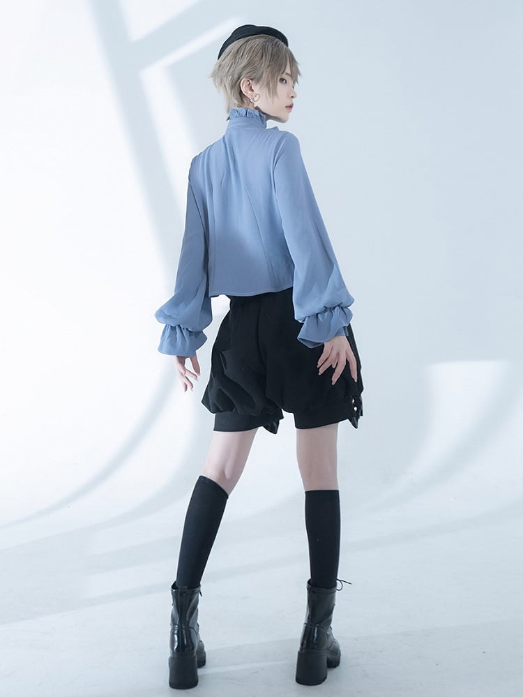 Prince Ouji Shirt Jabot Style Blue Lolita Collar Fashion