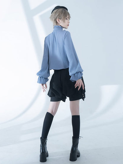 Prince Ouji Shirt Jabot Style Blue Lolita Collar Fashion