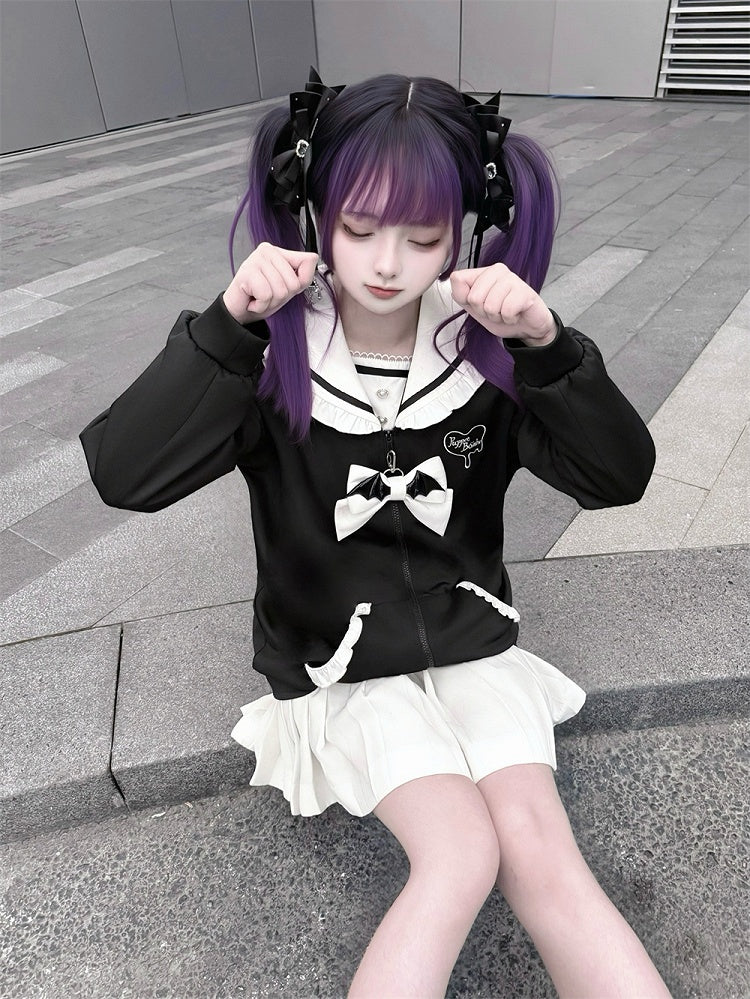Jacket Collar Look Kei Edgy Academic White Jirai Sweet - Black Sailor