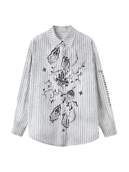 Silhouette Oversized Black  White Stripes Distressed Graffiti Shirt