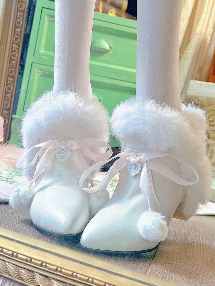 with Ankle Lolita White Elegant Platform Boots Accents Bow