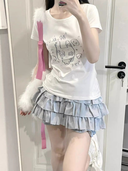 ホワイトグレーグラフィックTシャツ