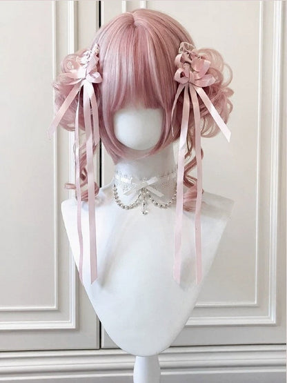 Pink 22cm Curly Bob Wig with Full Bangs - Sinwavy