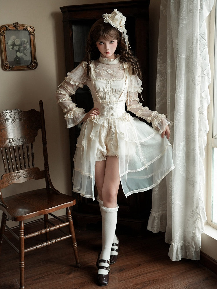 with High Detachable Straps Waist Beige Shoulder Lolita Bloomer Shorts Ouji
