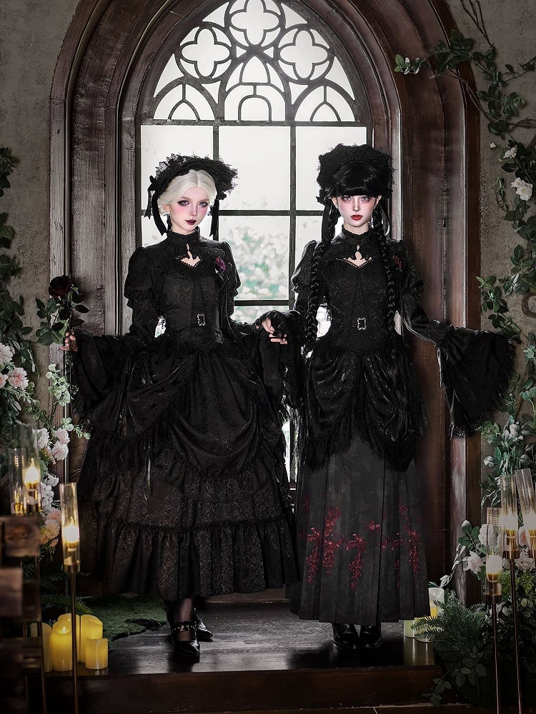 Bolero Lolita Neck Bell Sleeves Ruffled Black Gothic