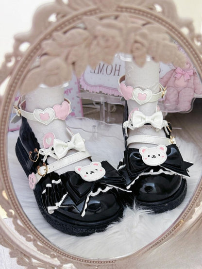 with Cute Flats  - Details in Bow Bear Black Heel 3cm Flat PU