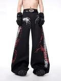 Bone with Wide-leg Black Men's Snake Pants Pattern