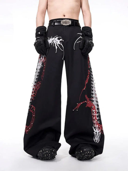 Bone with Wide-leg Black Men's Snake Pants Pattern