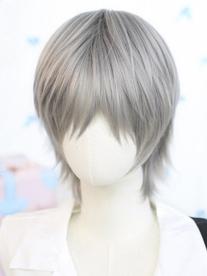 Kurze Ouji-Perücke, grau, glatt, 25–30 cm