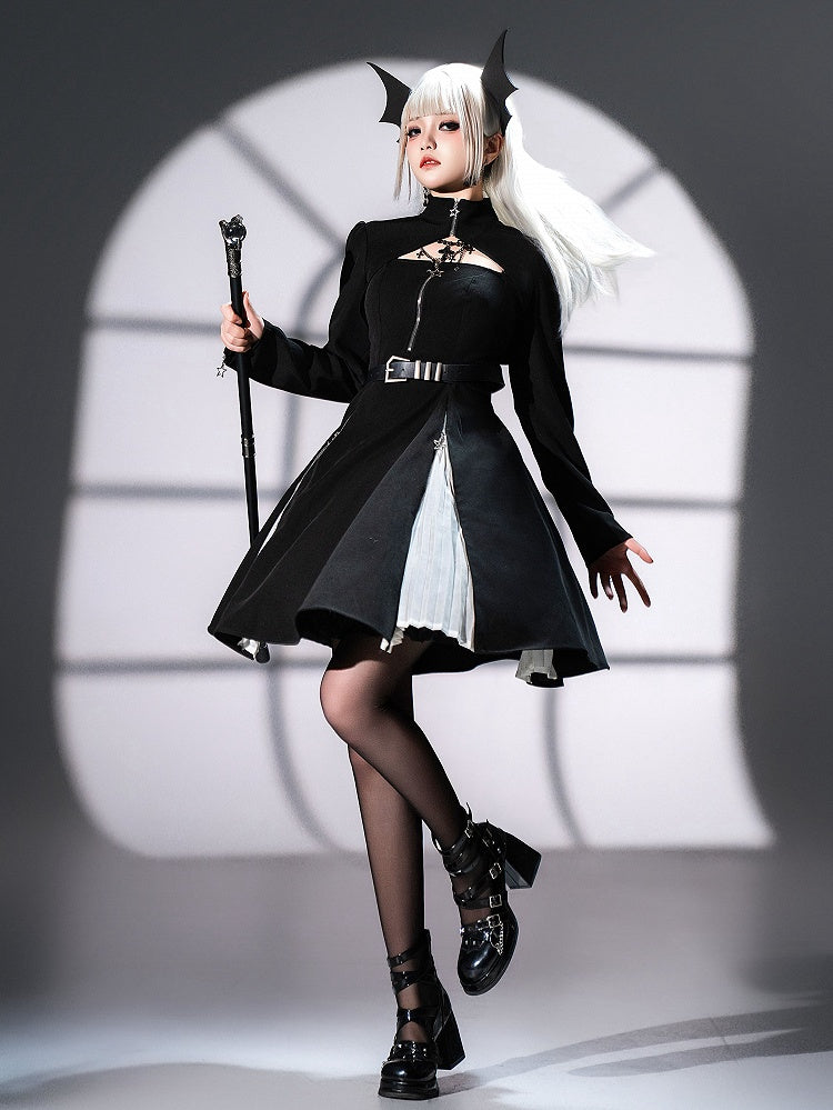 + JSK Sleeves Top Slim Black Cropped Long Lolita Dress Fit Gothic Waist