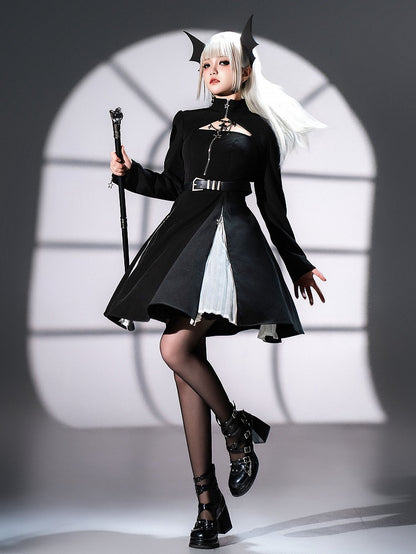 + JSK Sleeves Top Slim Black Cropped Long Lolita Dress Fit Gothic Waist