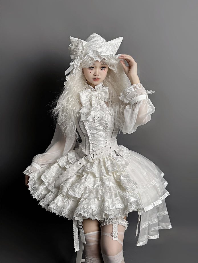 / フード 猫耳 ホワイト ブラック レッド