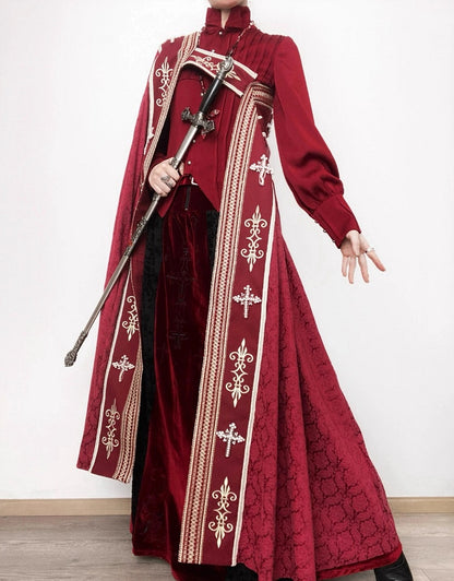 Cross Decorated Details Lolita Cloak and Wine Embroidery Red Nun