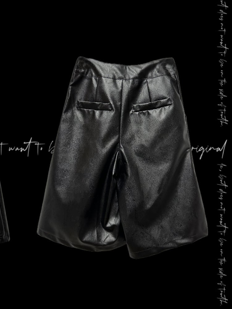 Rock Y2K Black Cross Applique Punk PU Wide-Leg Pants