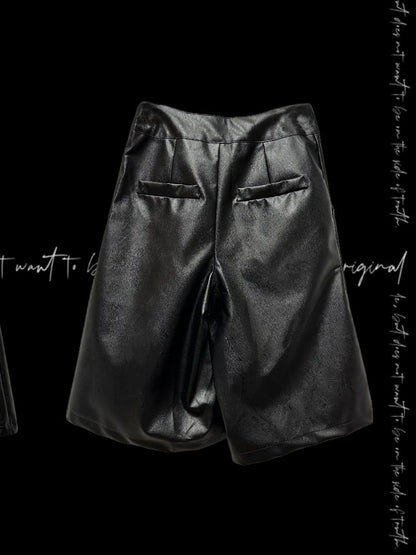 Rock Y2K Black Cross Applique Punk PU Wide-Leg Pants