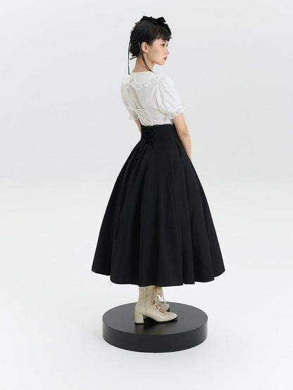 High Black Long Lolita Waist Skirt