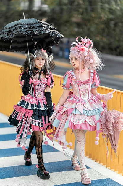 Bunny Dress Sweet Pink Detachable Jumper Circus Sleeves with Puff Skirt Embroidery Lolita