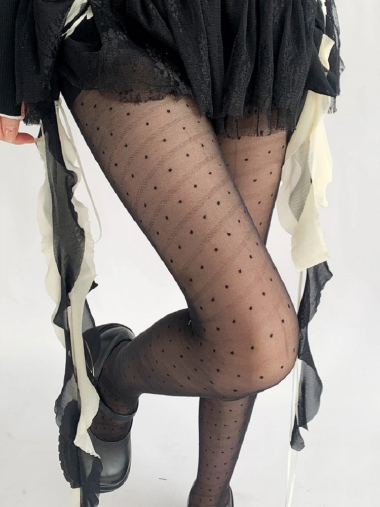 Sheer Dotted Black White Pantyhose /