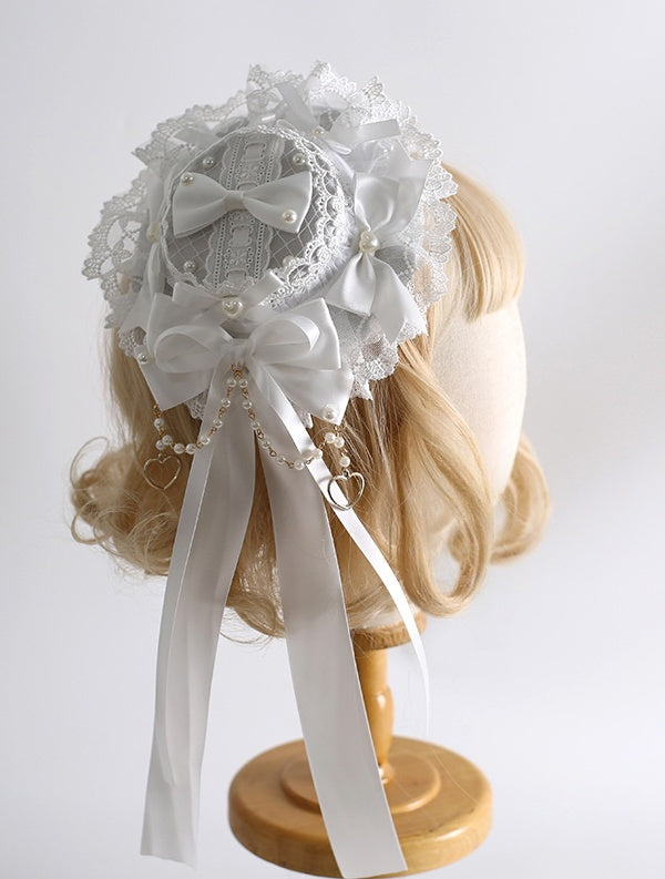 - Lace and Bowknot Gorgeous Heart Decorations Charms With Shaped Bead Lolita Hat White Mini