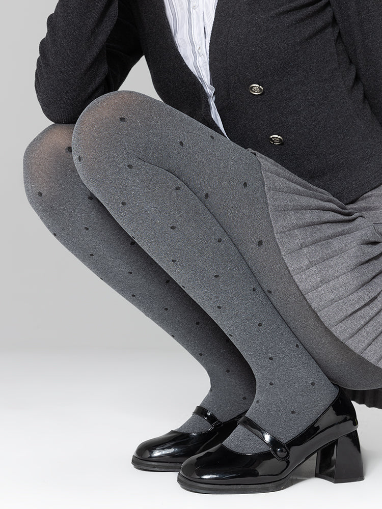 Pattern Dot Slimming Black/Gray Tights Warm Polka
