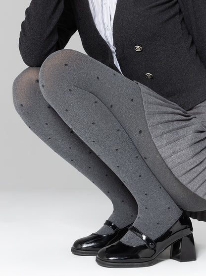 Pattern Dot Slimming Black/Gray Tights Warm Polka