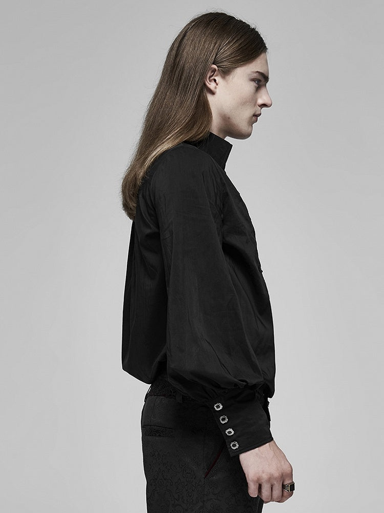 Sleeve Fire Men's Gothic Shirt Dragon Long Black