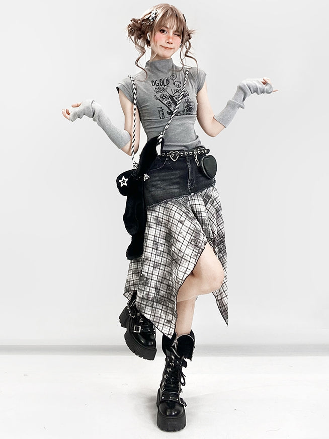 Kariertes Taschentuch SchwarzWeiß Y2K Muster Rocksaum