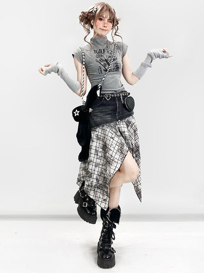 Kariertes Taschentuch SchwarzWeiß Y2K Muster Rocksaum