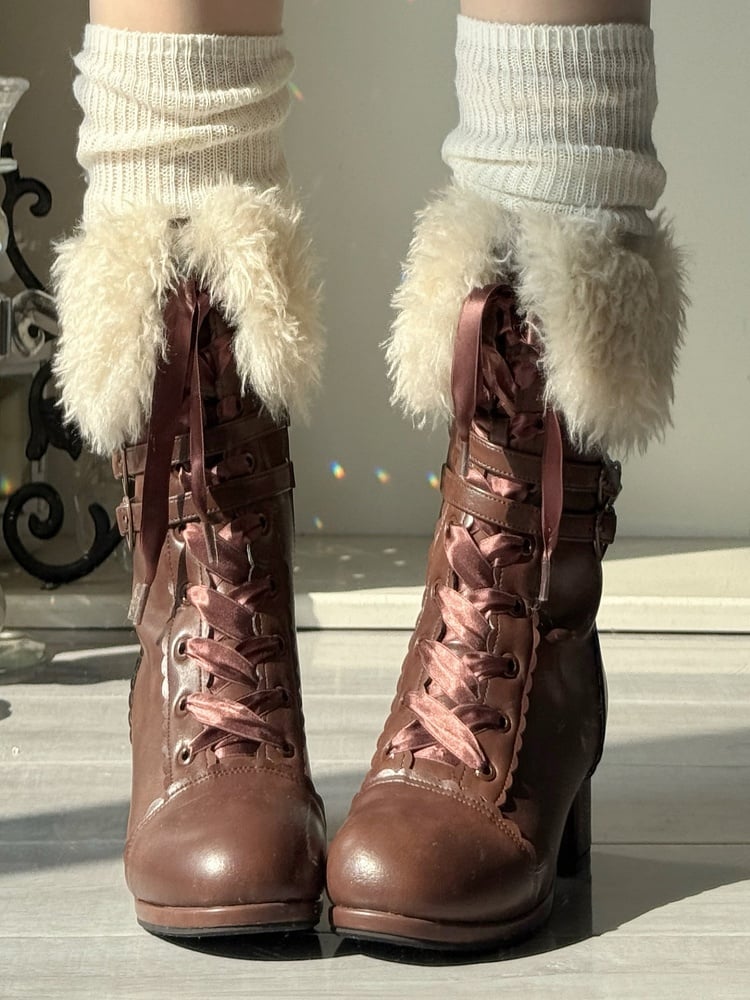 Bow Accents Boots - Mid-Calf Elegant Lolita Brown