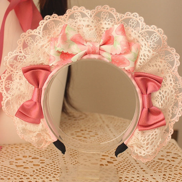 Strawberry Bowknot Details Lace Trim Pink KC