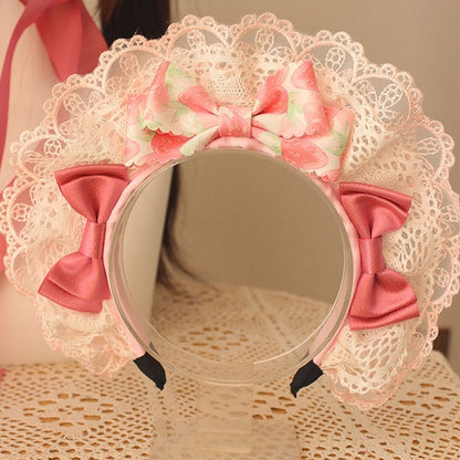 Strawberry Bowknot Details Lace Trim Pink KC