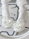White Low-Heel Mary Janes with Ruffled Lace by Raccoon Toast