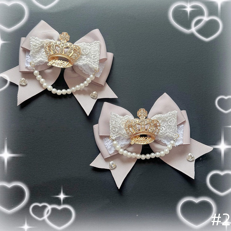 7-Style With Bow - Rhinestone Pink Jirai Hairclips Kei