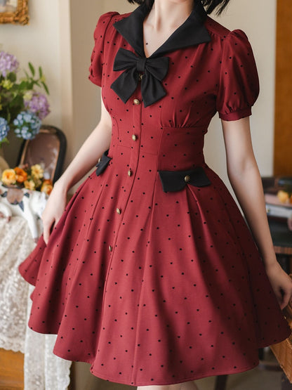 Muster Herzförmige Kleine Kleid Retro Puff Rote Ärmel Mode Schwarz