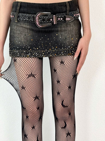 Black Pattern Design Star Tights Moon and