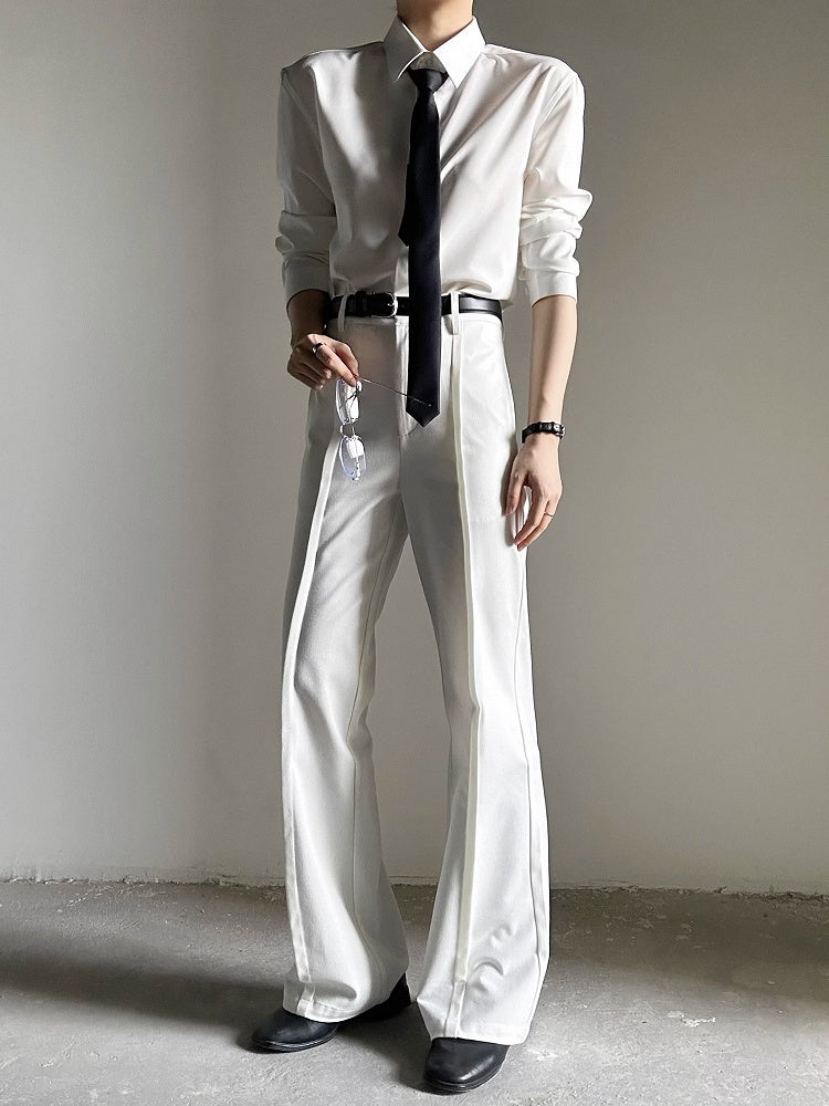 Ouji Lolita White Straight-Leg Pants with Elastic Back Waist & Hook-and-eye Closures