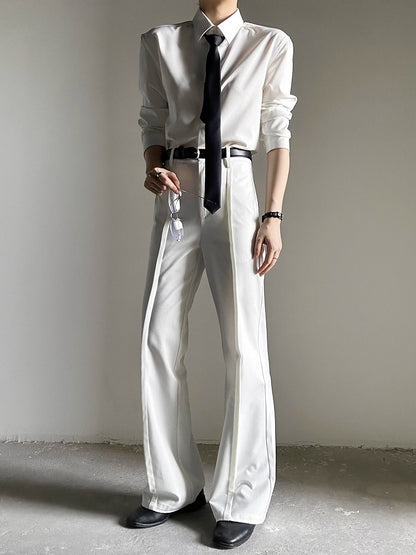 Ouji Lolita White Straight-Leg Pants with Elastic Back Waist & Hook-and-eye Closures