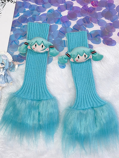 ピンクのシャギートリムニットレッグウォーマー