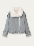 Fur Light Blue Faux Double-sides with Jacket Buckle Cuffs
