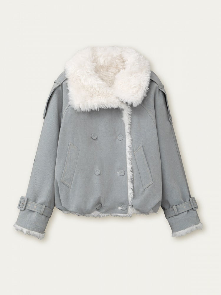 Fur Light Blue Faux Double-sides with Jacket Buckle Cuffs