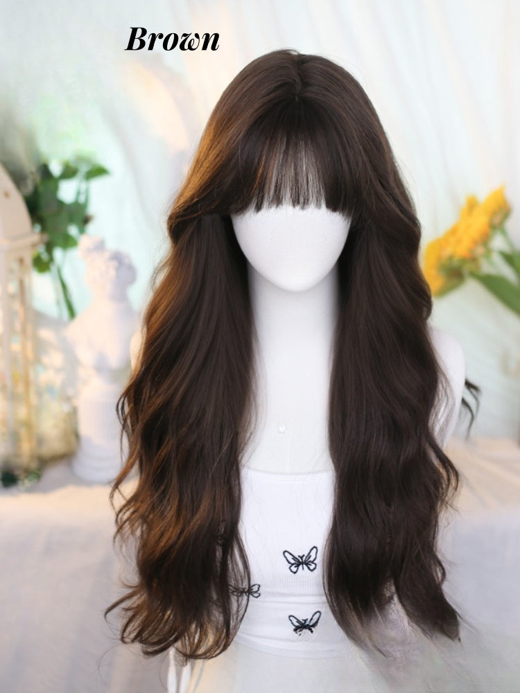 ブラックティー/ブラウンのアンダーバスト丈ウェーブウィッグ（エアバング付き）