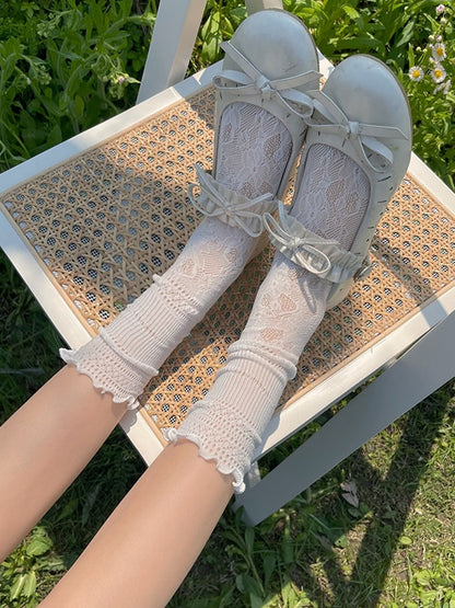 Trim Ruffled Socks White/Black Pattern Lace Camellia