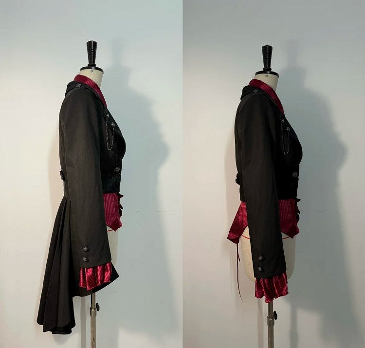 with Silver Train Buttons Black Detachable Accents Cropped Ouji and Jacket Chain Fashion