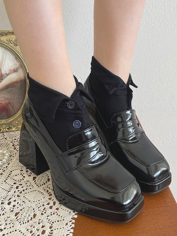 Button Socks Collar Design White/Black/Gray Turn-Down