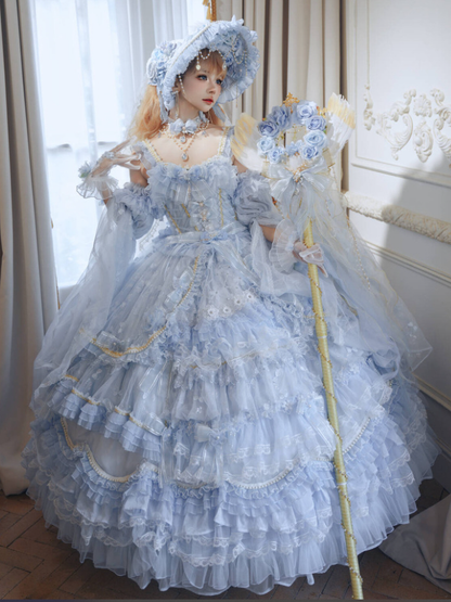 with Hime Dress Bead Lolita Floral Available Length Gorgeous and Blue Plus Accents Floor Hanayome Wedding Sizes