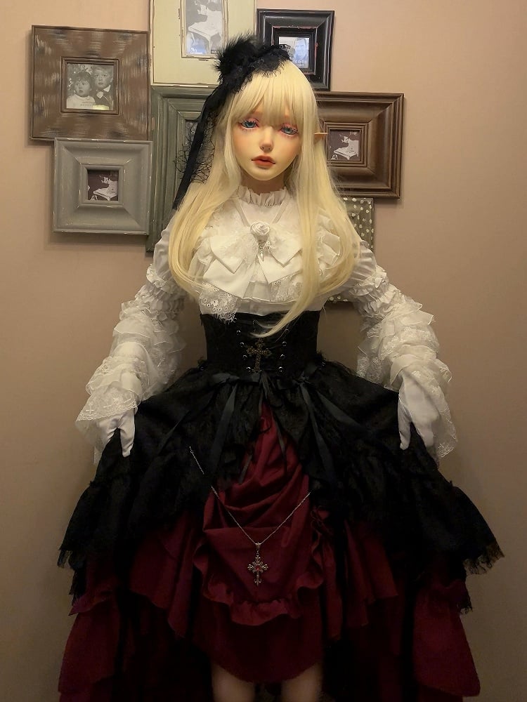 Gothic Red Skirt Lolita Drawstring Under
