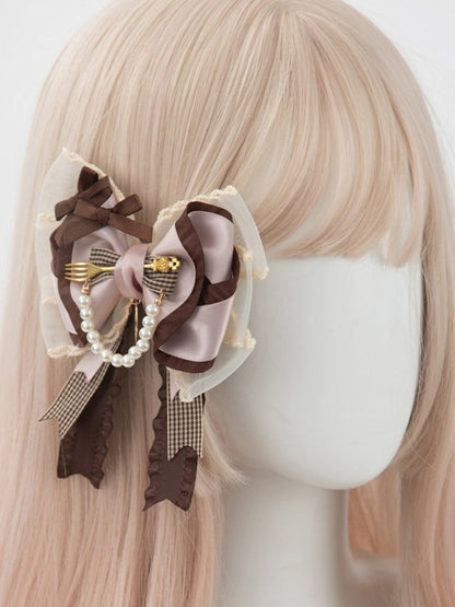 Sweet Pink Tea Lolita Hairclip Bowknot Style Party Brown