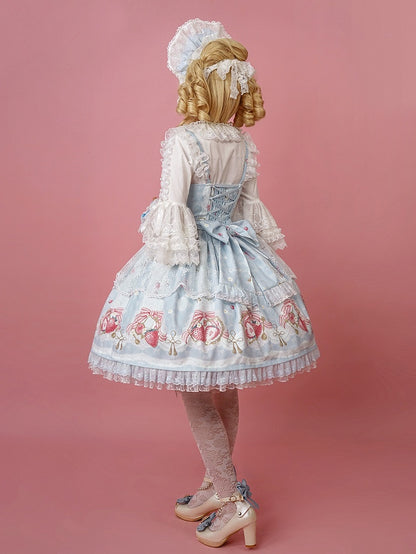 Blauer Pullover mit Erdbeerrock im süßen Lolita-Print