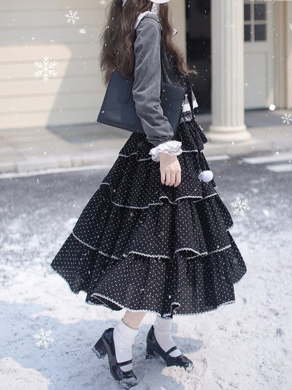 Gray-Tone with White Cardigan Trim Button-Up Lace