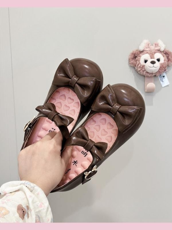 Brown Low-Heel Mary Janes with Bunny Clasp by Portby College